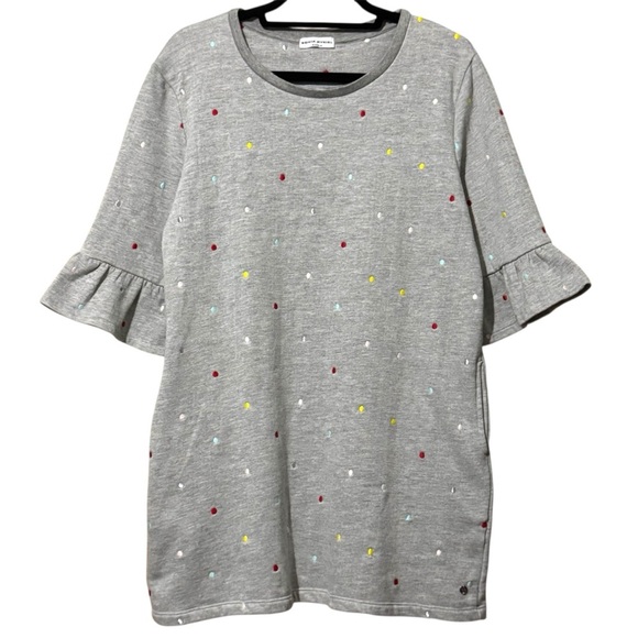 Sonia Rykiel Paris Gray Jersey Dress Embroidered Polka Dot Fleece Ruffle 14Y - Picture 4 of 8